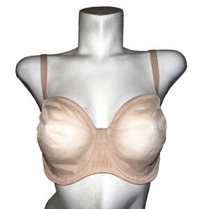 New INLYRIC Size 40D Nude Fine Mesh Underwire Support Sheer Strapless Demi Bra